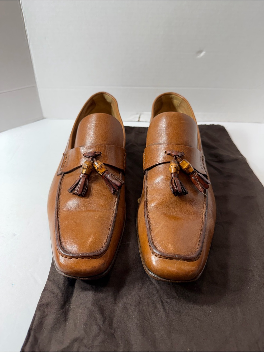 Gucci Bamboo Brown Leather Slip On Tassel Loafers size 11 men - Picture 2 of 9